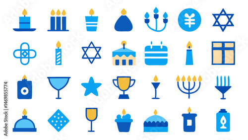 Celebrate the beauty of Hanukkah with this elegant and customizable vector icon set ideal for digital creatives and seasonal content developers