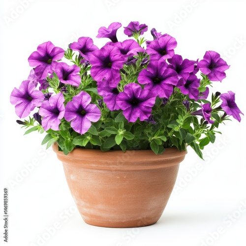 Wallpaper Mural Purple petunias in a clay pot isolated on white Torontodigital.ca