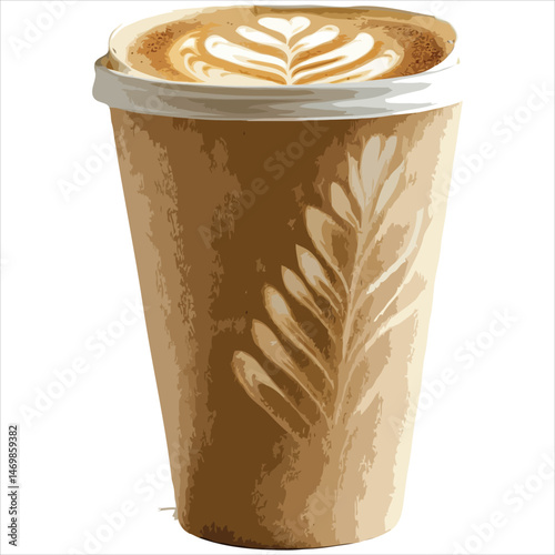 Vector Image Of Coffee Cup With Latte Art In Brown Paper Cup