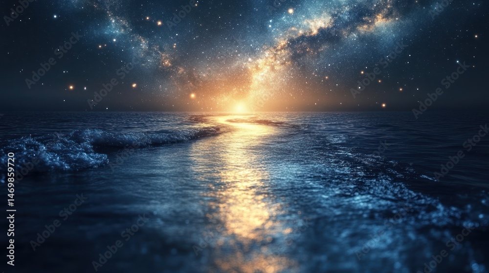 Fototapeta premium Cosmic sea path at night
