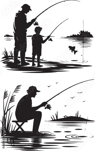 Fisherman Casting Line Silhouette

Fish Caught Mid-Jump Vector Scene

Fishing Boat Adventure Silhouette

Spearfishing in Action Silhouette

Calm Lake Fish Hunt Vector Design