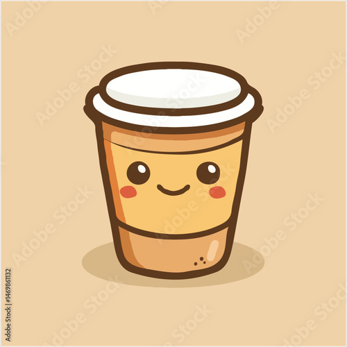 Cute Cartoon Coffee Cup Illustration With Smile And Rosy Cheeks Vector Graphic