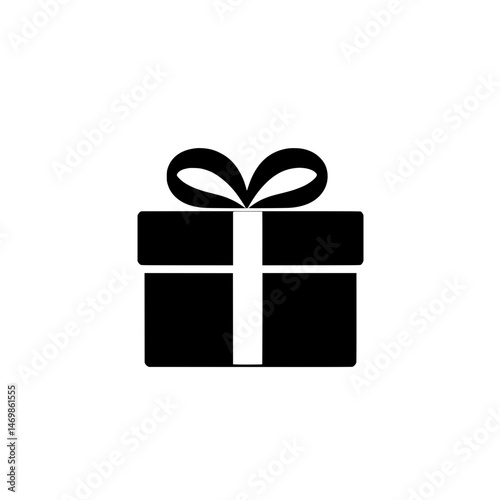 Black icon of a gift box with ribbon indicating a wrapped present or festive gift item