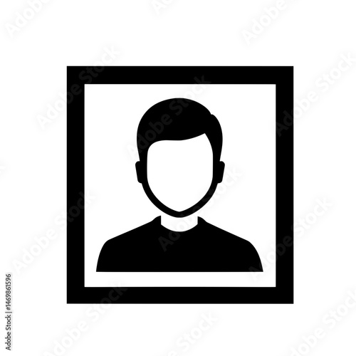 Male avatar silhouette inside frame symbolizing user account profile or digital identification