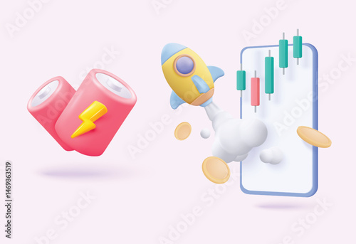 3D vector online trading illustration