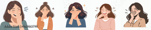 woman laughing while covering mouth style vector flat design style vector flat design