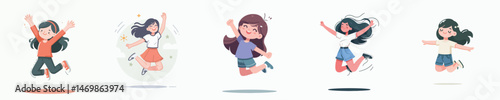 girl jumping happily style vector flat design