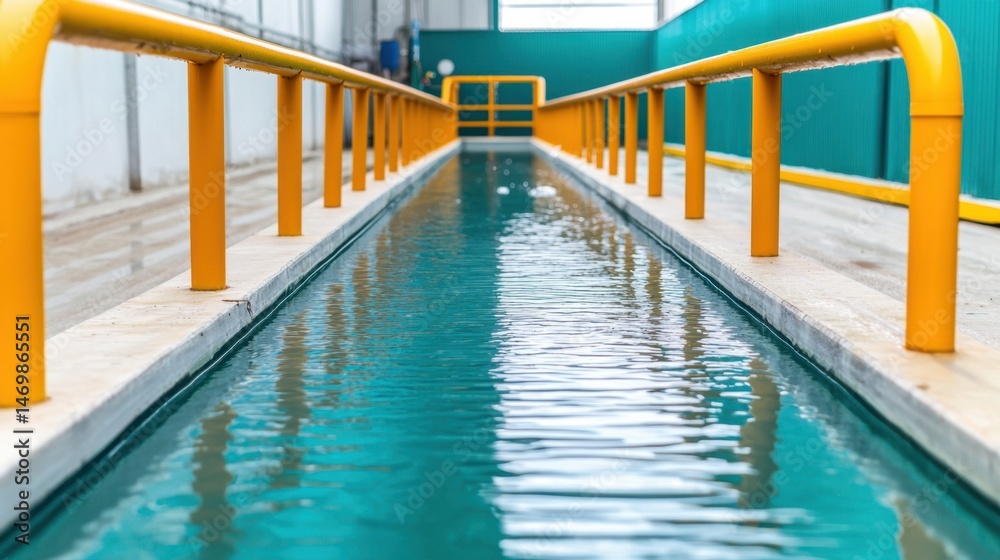 Obraz premium Aquaculture Water Filtration Concept, Innovative Water Filtration System for Aquaculture Tanks with Airlift Technology in Modern Facility