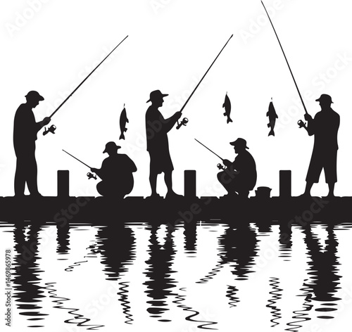 Fisherman Casting Line Silhouette

Fish Caught Mid-Jump Vector Scene

Fishing Boat Adventure Silhouette

Spearfishing in Action Silhouette

Calm Lake Fish Hunt Vector Design
