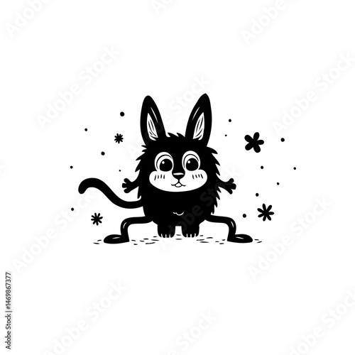 Whimsical Creature: Playful Black and White Illustration of a Fluffy Being