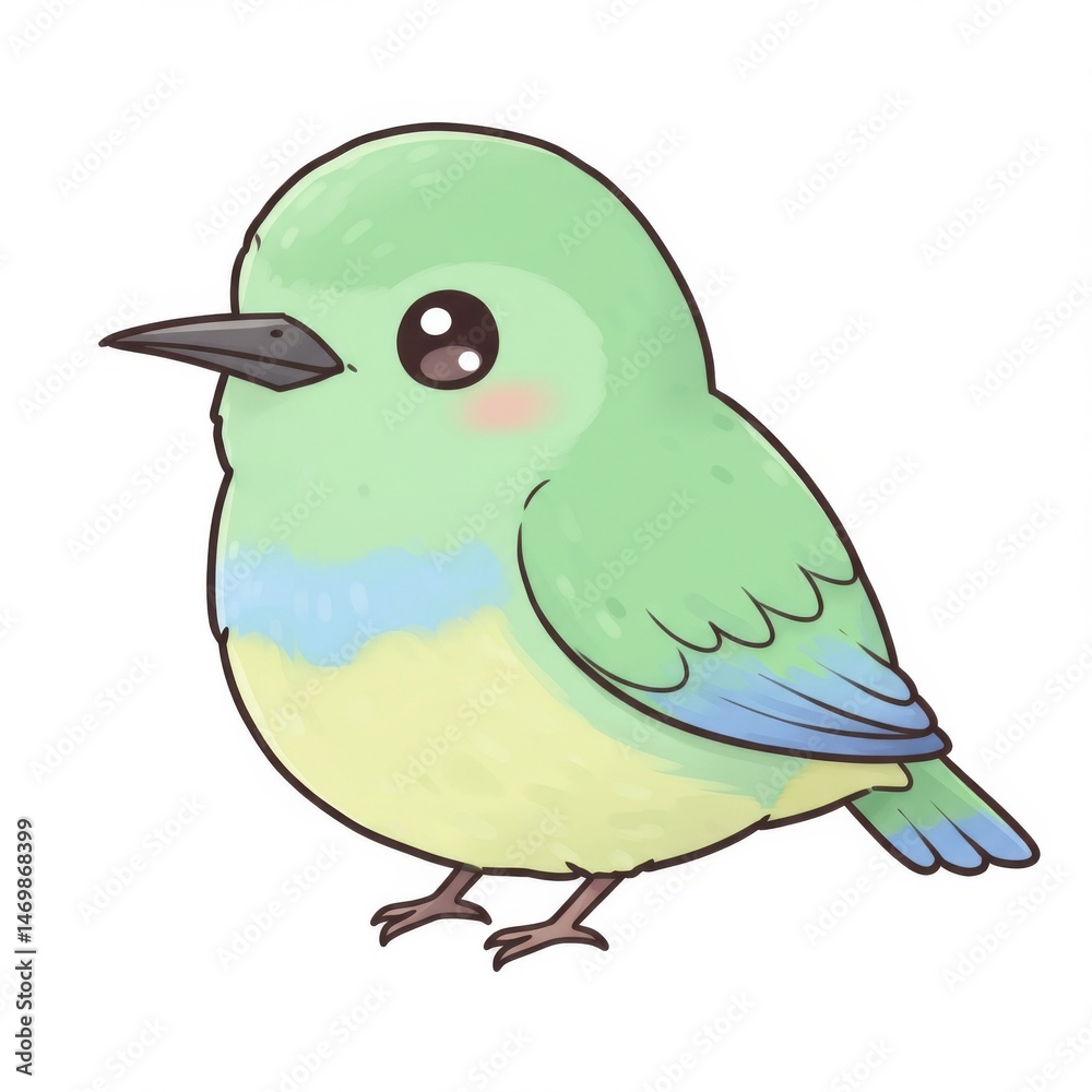 Fototapeta premium Cute Green Cartoon Bird Illustration