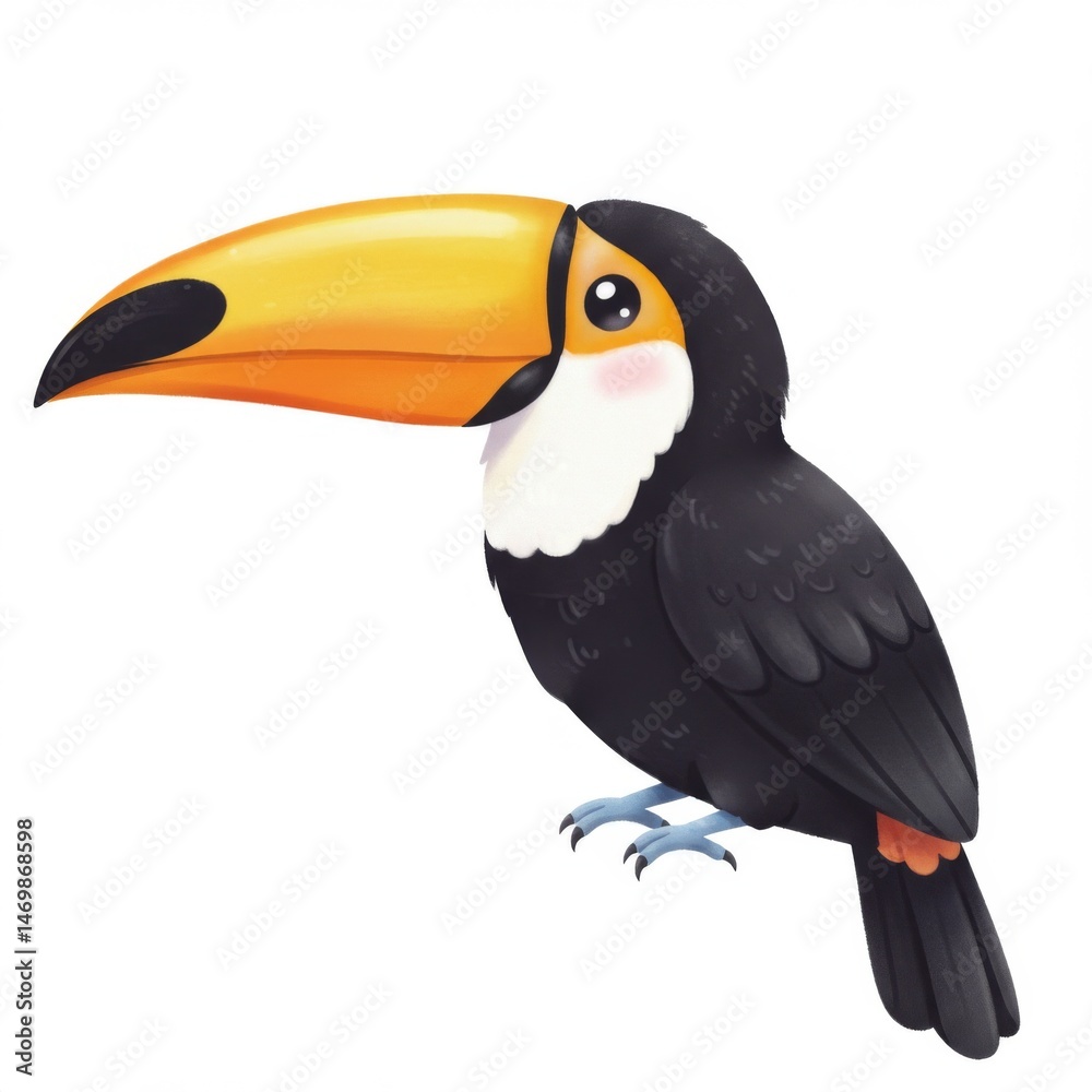 Naklejka premium Cute Cartoon Toucan Illustration with Orange Beak