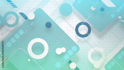 角丸四角形とシンプルな図形が並ぶポップでスタイリッシュな平面構成 - ミントグリーン