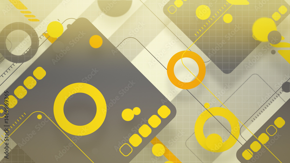 Obraz premium 角丸四角形とシンプルな図形が並ぶポップでスタイリッシュな平面構成 - イエロー