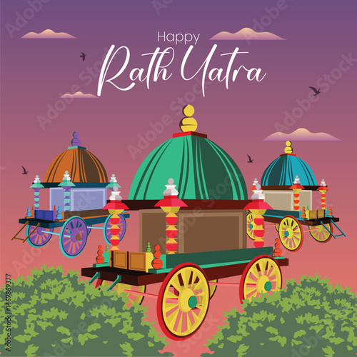 Traditional Indian Rath Yatra Poster Design – Lord Jagannath, Balabhadra, Subhadra
