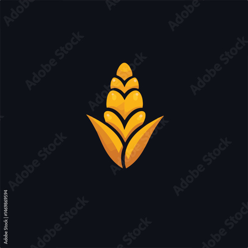 Golden Wheat Grain Illustration Agriculture And Harvest Symbol Isolated On Dark Background Minimalist Style Vector Design