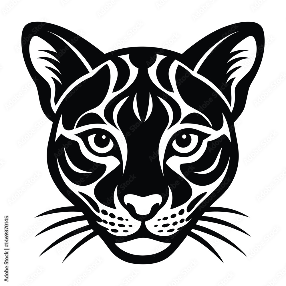 Ocelot head silhouette vector illustration 