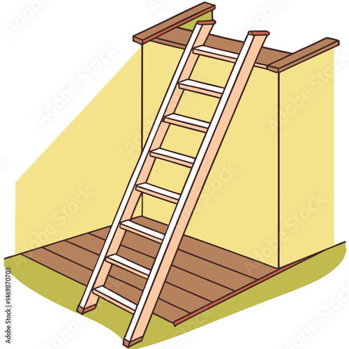 Illustration of a wooden ladder leaning against a yellow wall in a room corner
