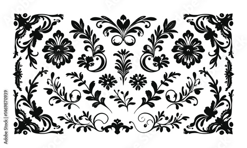 Modern vector illustration of ornate floral and decorative design elements, easily editable and scalable.
