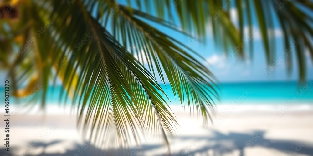 Fototapeta premium Beautiful sunrise over the sea.Tropical beach with palm trees and sea - summer resort at sunset. Closeup sea sand beach. Panoramic beach landscape. Inspire tropical beach seascape horizon. Orange and 