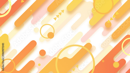 液体のようなストライプと円などの図形が並んだ幾何学的な背景 - オレンジ