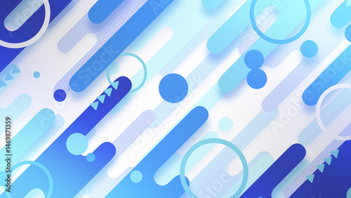 液体のようなストライプと円などの図形が並んだ幾何学的な背景 - ブルー