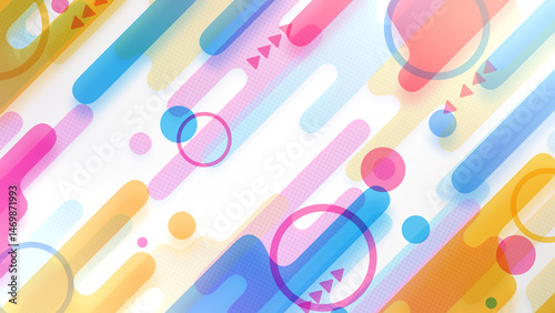 液体のようなストライプと円などの図形が並んだ幾何学的な背景 - カラフル・白背景