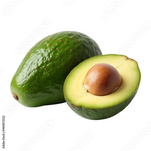 High-Realistic Avocado Half and Whole Isolated with Transparent Background