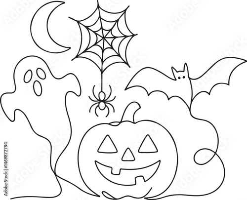 Spooky Halloween Line Art with Creative Elements