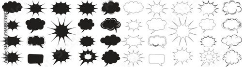 Comic burst explosion vector Comic Speech Bubble and Explosion Shapes Set Black Silhouettes and Outline Vector Icons