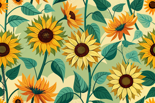 seamless background with sunflowers