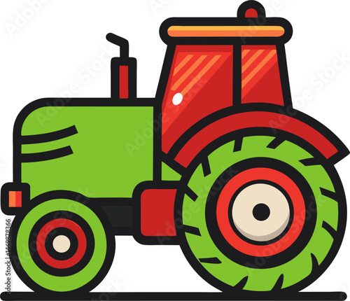 Green tractor side view vector for farm tools presentations village transport education and agri product design  