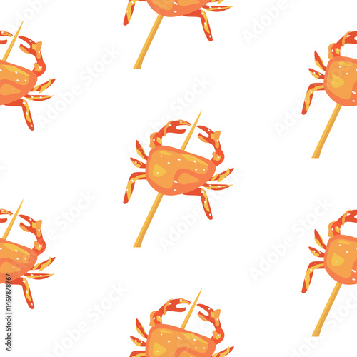 Seamless Crabstick Pattern background.  Crabstick Illustration Background.  Crabstick seamless pattern background. Asian Seafood Snack Pattern Design. Crabstick Food Art Pattern background.