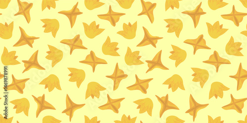 Crispy Wonton Pattern background. Fried Dumpling pattern background. Fried Snack Food illustration pattern. Fried Dumpling Seamless Pattern, Asian Street Food Background.