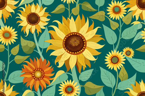 seamless background with sunflowers