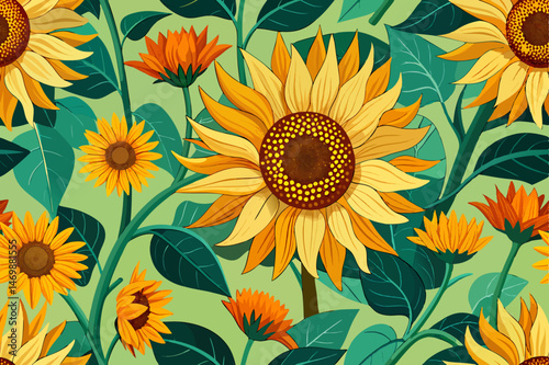 seamless background with sunflowers