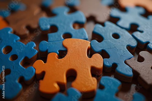 Blue jigsaw puzzle pieces represent a missing part of a business solution.