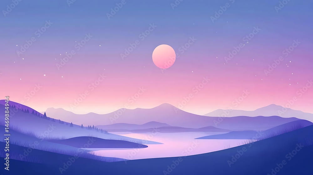 Fototapeta premium Pink Sunset Mountain Lake Scene.