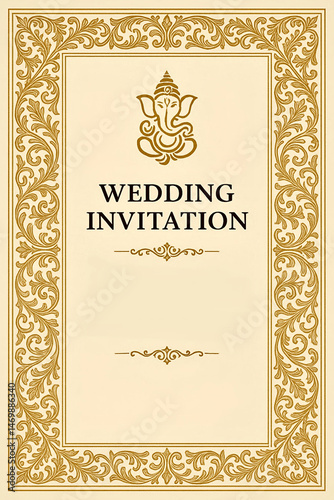 Indian Hindu Wedding Card Invite Invitation Marriage Design Template Ceremony Format Copy Royal Floral Designs Blank Greeting Ganesh Ganesha Ganpati colour print edit blank poster tradition culture 
