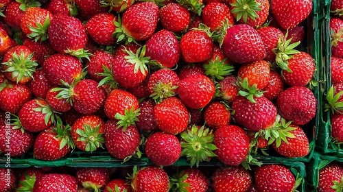 Freshly picked strawberries in a crate