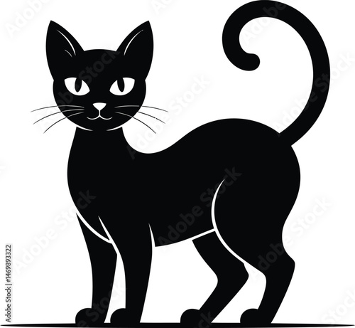 cat, blackcat, silhouette, vector, pet, feline, minimalist, halloween, animal, sideview, cute, elegant, whiskers, profile, tail, flatdesign, clipart, domestic, simple, isolated, cats, paw