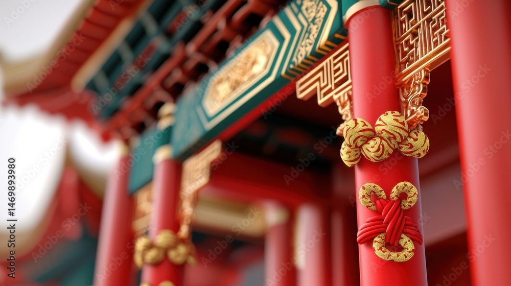 Obraz premium Archway Chinese New Year Concept, Ornate Red Silk Archway Celebrating Chinese New Year with Intricate Designs and Cultural Significance