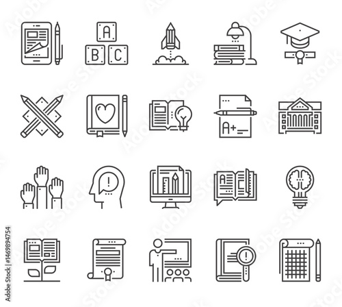 Learning icon collection evokes education