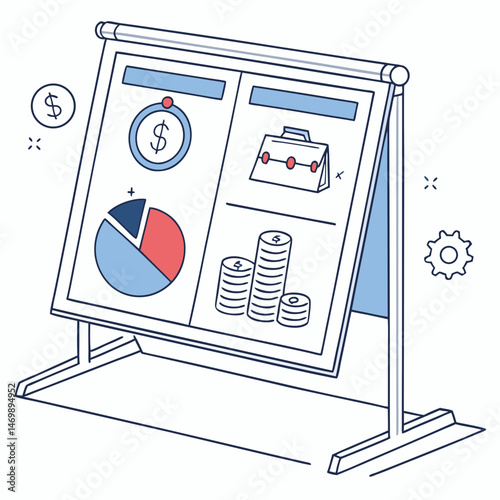 Financial presentation board illustration depicting business growth and investment strategies