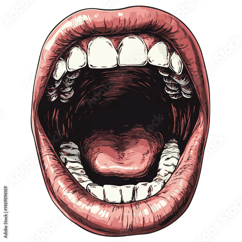 Vector Illustration Of An Open Mouth With Teeth And Tongue Visible Inside