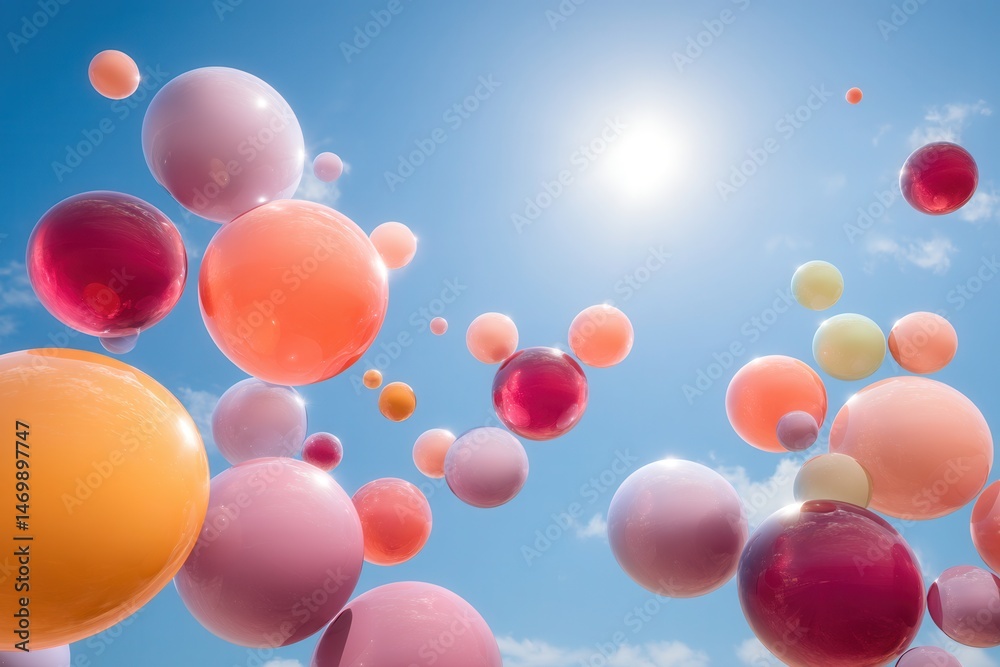 Colorful balloons floating against a clear bright blue sky on a sunny day outdoors. Colorful balloons floating against a clear bright blue sky on a sunny day outdoors.