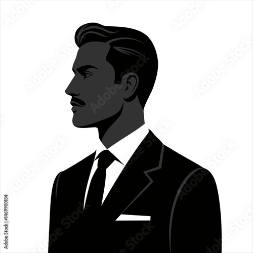 Elegant Silhouette of a Man in a Suit Profile View Illustration