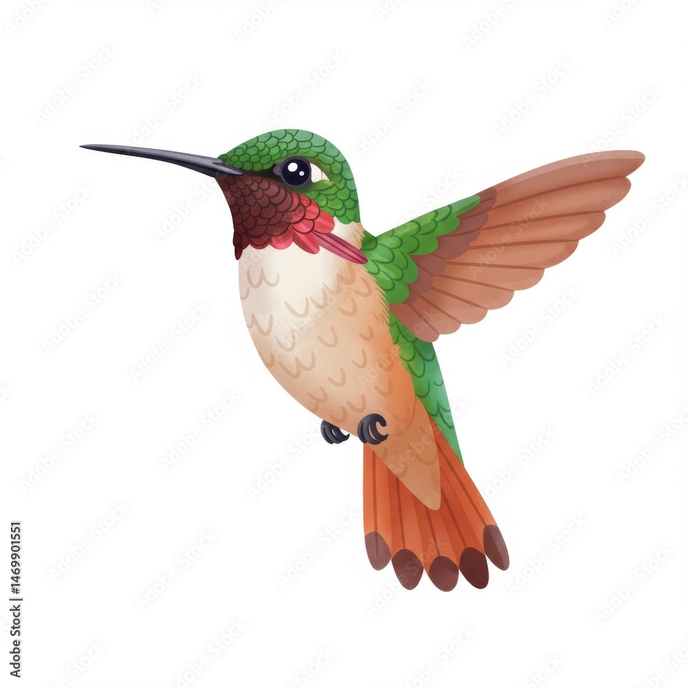 Obraz premium Colorful Hummingbird in Flight, White Background