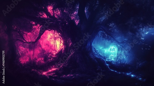 Enchanted Forest: A Dual-Colored Night photo