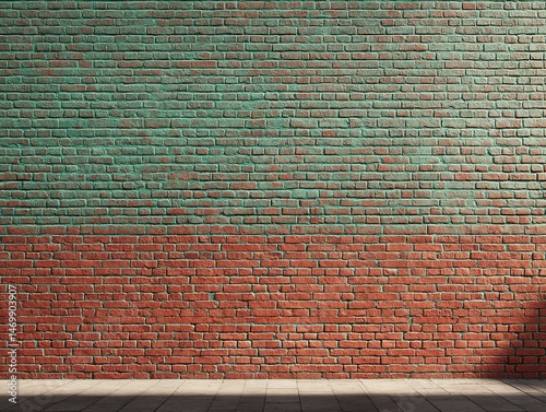 Bichromatic Brick Transition - Emerald-to-Rust Gradient with Tile Floor photo